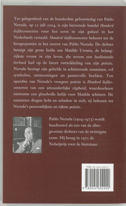Achterkant van Honderd sonnetten van liefde