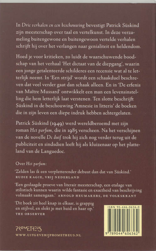 Achterkant van Drie verhalen en een beschouwing