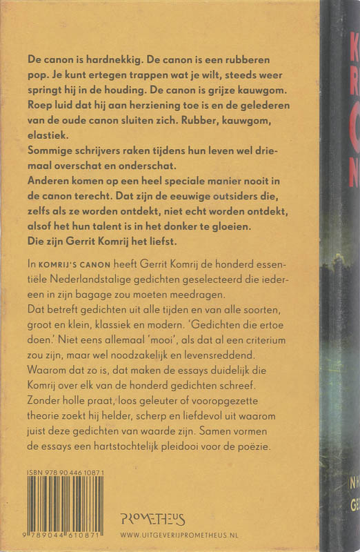 Achterkant van Komrij's canon
