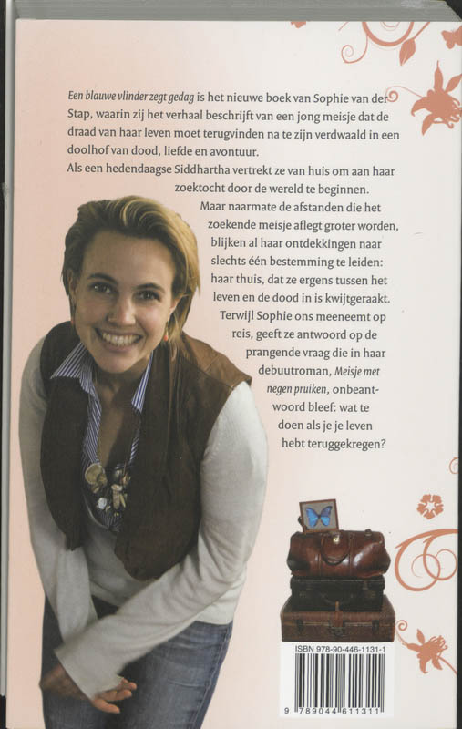 Achterkant van Blauwe vlinder zegt gedag
