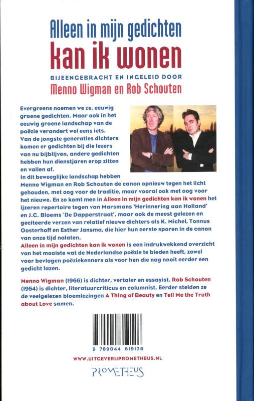Achterkant van Alleen in mijn gedichten kan ik wonen