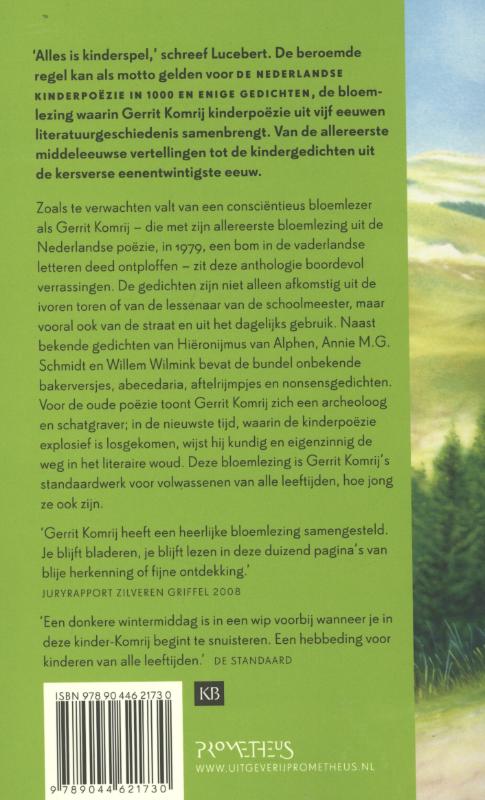 Achterkant van De Nederlandse kinderpoezie in 1000 en enige gedichten