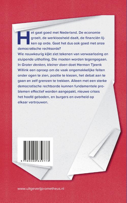 Achterkant van Groter denken, kleiner doen