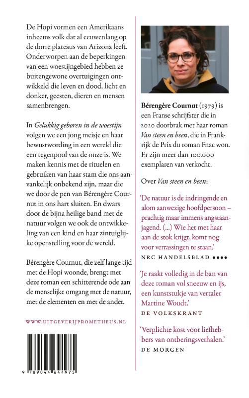 Achterkant van Gelukkig geboren in de woestijn