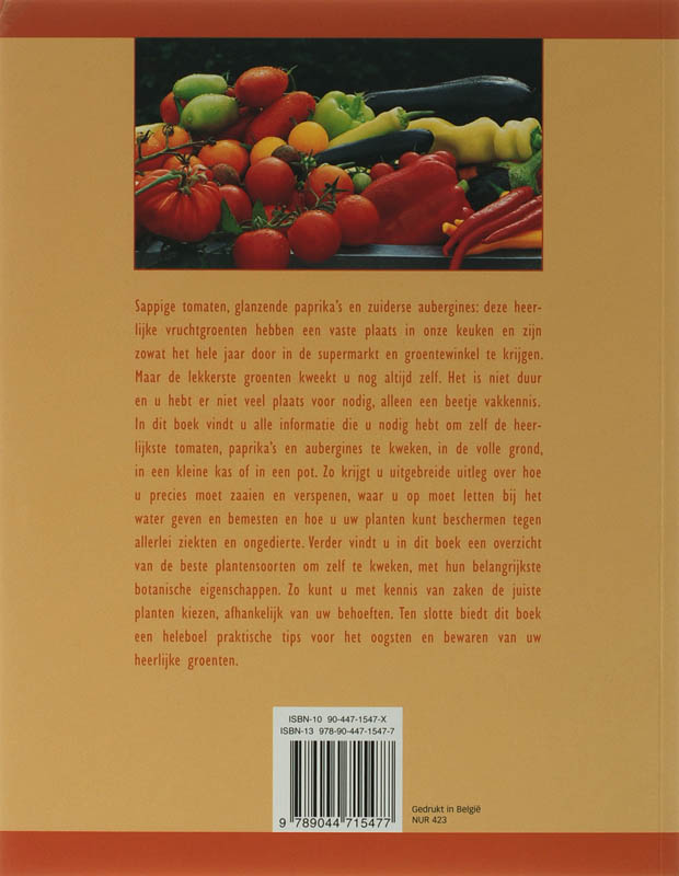 Achterkant van Tomaten, paprika"s & aubergines