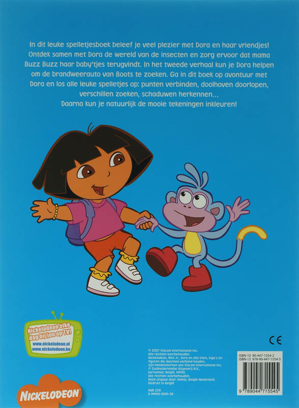 Achterkant van Dora leerrijk spelletjesboek 2-5 jr