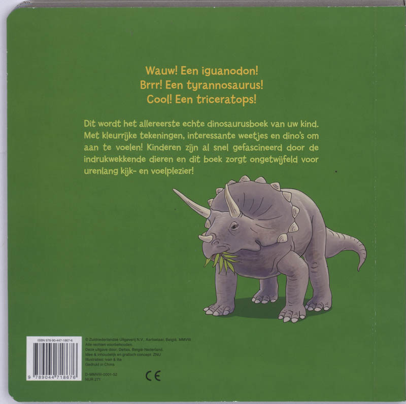 Achterkant van Bij de dino's kijk, voel en ontdek!
