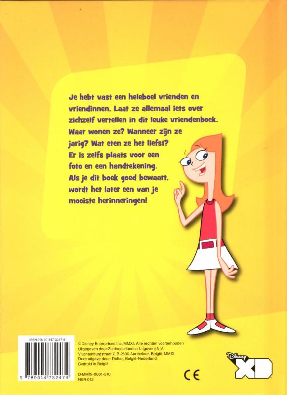 Achterkant van Phineas and Ferb vriendenboek