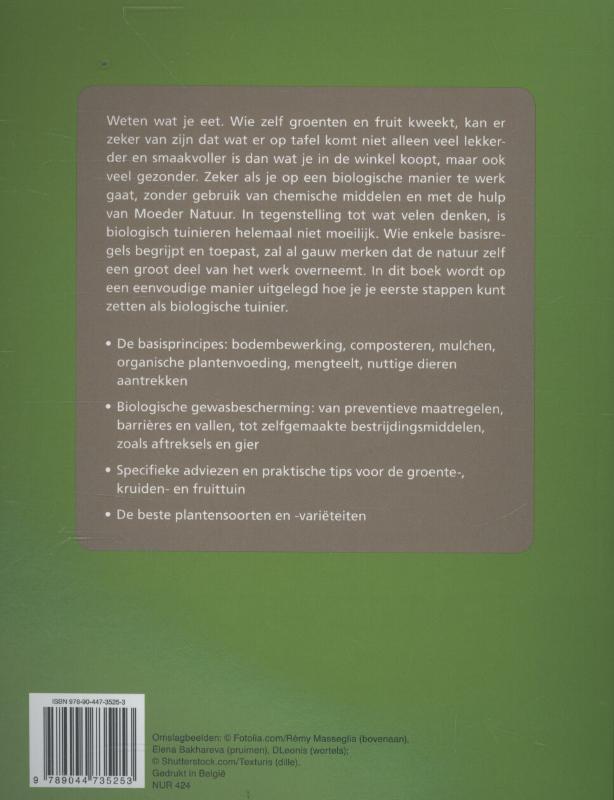 Achterkant van Basishandboek voor de biologische moestuin
