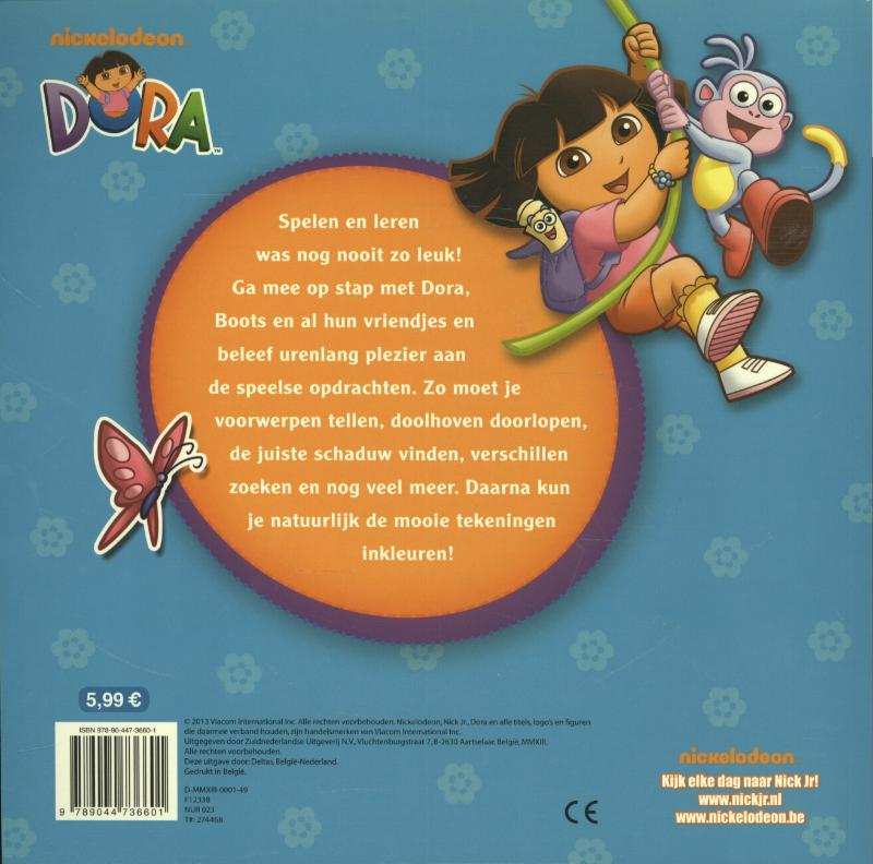 Achterkant van Dora leerrijk speelboek