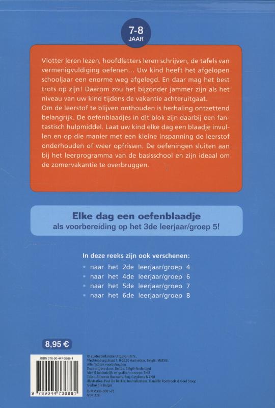 Achterkant van herhalingsoefeningen taal en rekenen. Naar het 3de leerjaar, naar groep 5
