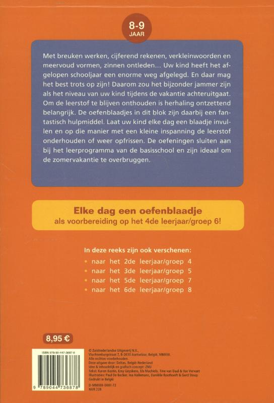Achterkant van herhalingsoefeningen taal en rekenen. Naar het 4de leerjaar, naar groep 6