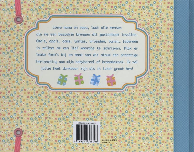 Achterkant van Kraambezoek en babyborrel gastenboek
