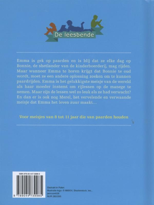 Achterkant van De leesbende Emma leert paardrijden