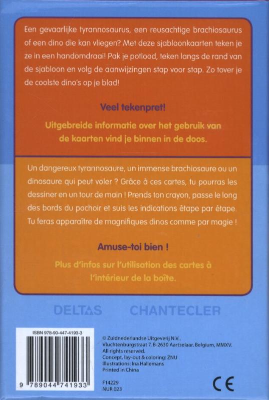 Achterkant van Zo teken je dino's (sjabloonkaarten)
