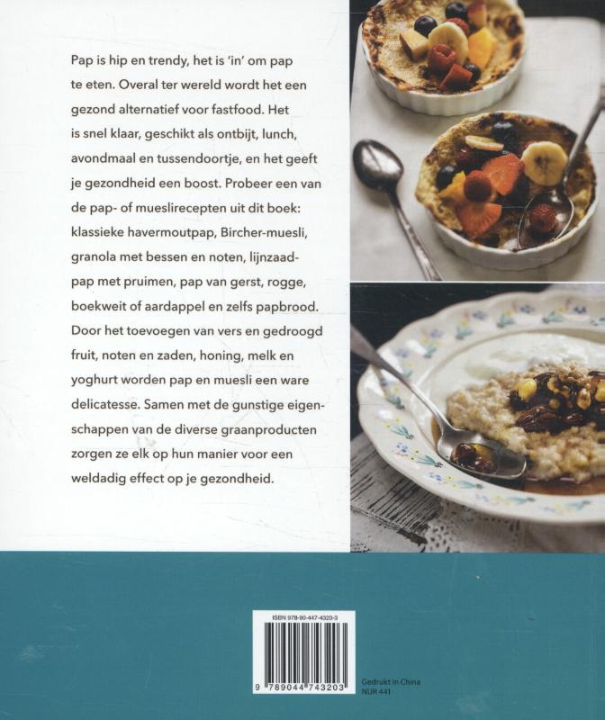 Achterkant van Pap, muesli en granola