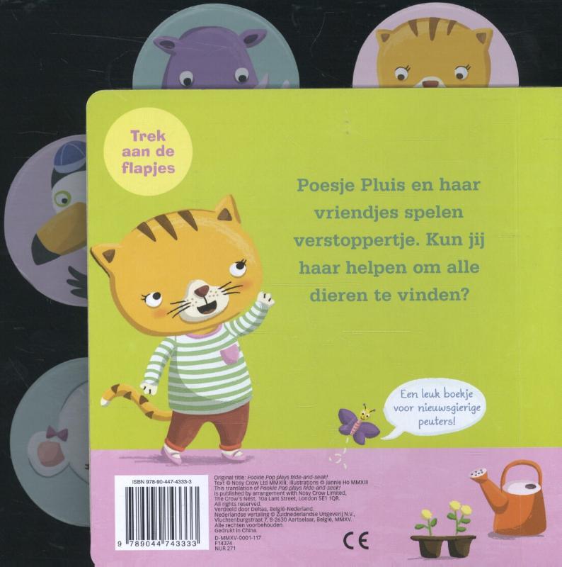 Achterkant van Poesje Pluis speelt verstoppertje