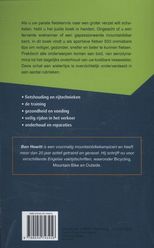Achterkant van 500 tips voor wielrenners en mountainbikers