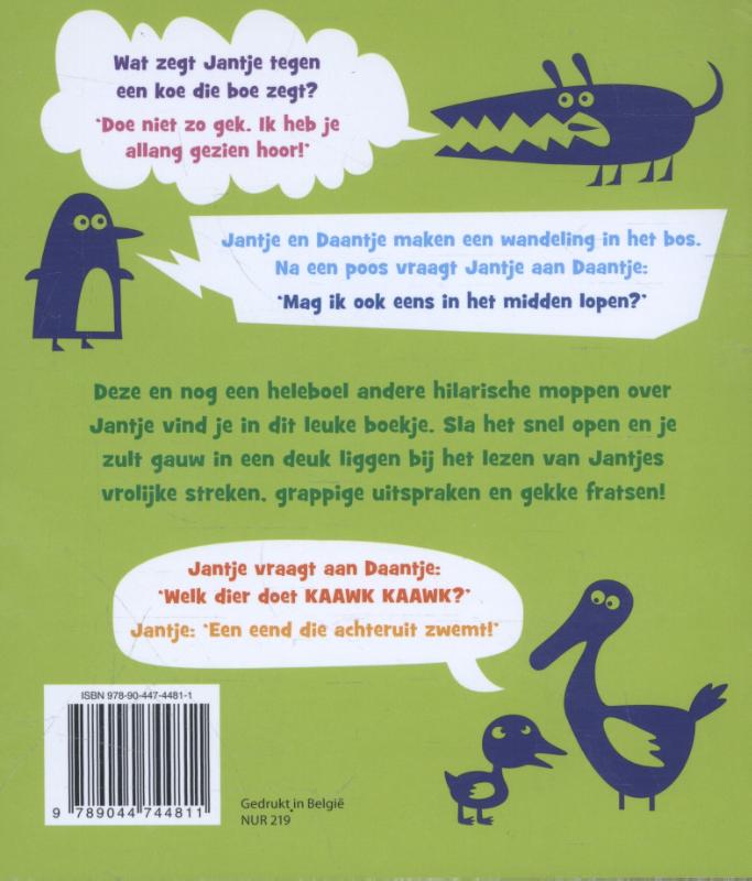 Achterkant van De grappigste Jantje moppen voor kinderen