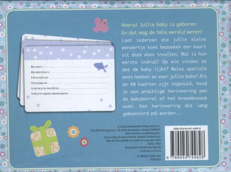 Achterkant van Kraambezoek en babyborrel (blauw)