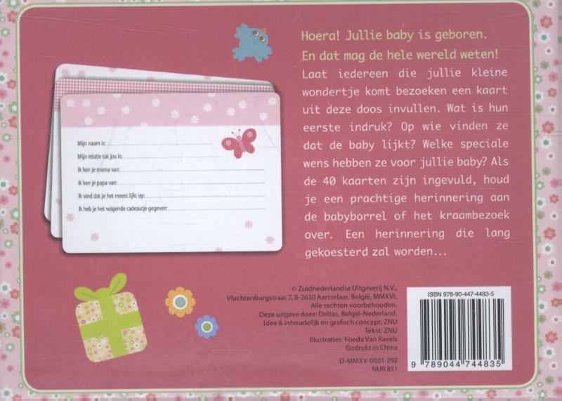 Achterkant van Kraambezoek en babyborrel gasten-invulkaarten