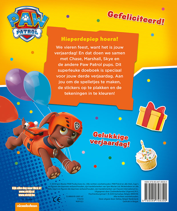 Achterkant van Hoera, 3 jaar! Verjaardagsboek
