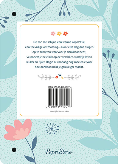 Achterkant van Waar ik dankbaar voor ben dagboek
