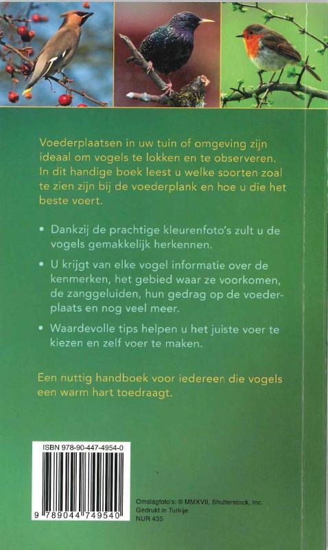 Achterkant van Vogels op en rond de voederplank