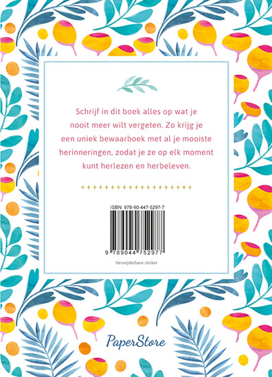 Achterkant van Mijn mooiste herinneringen dagboek (levendig floraal)