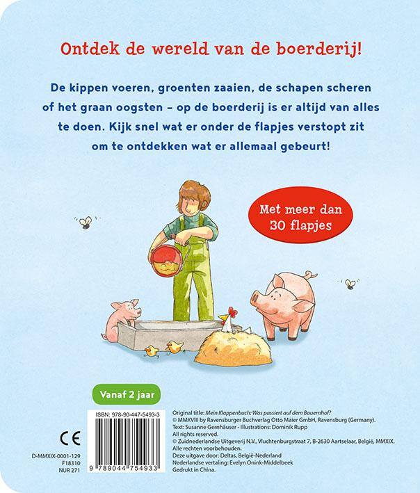 Achterkant van Drukte op de boerderij