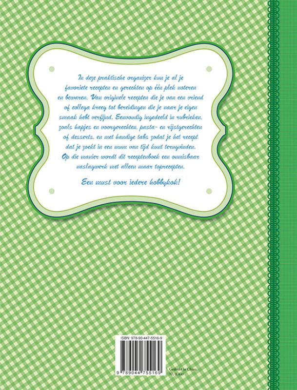 Achterkant van Mijn receptenboek (groen)