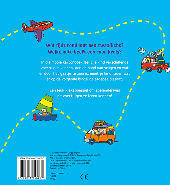 Achterkant van Kiekeboe voertuigenboek voor de allerkleinsten