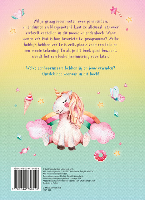 Achterkant van Unicorn vriendenboek