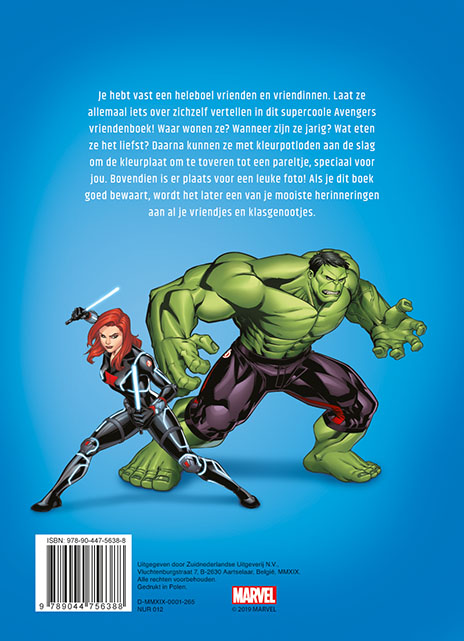 Achterkant van Avengers vriendenboek