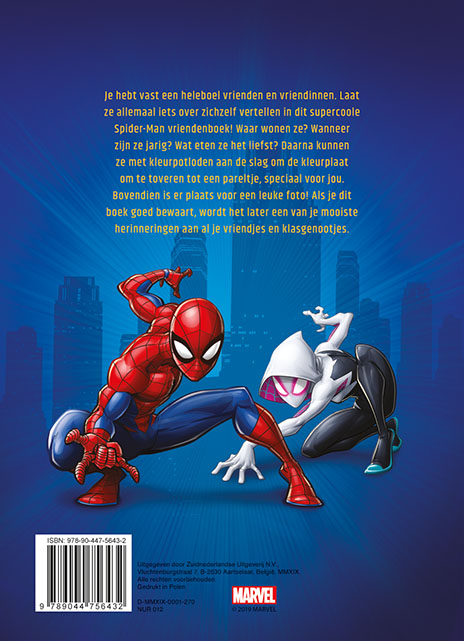 Achterkant van Spider-man vriendenboek