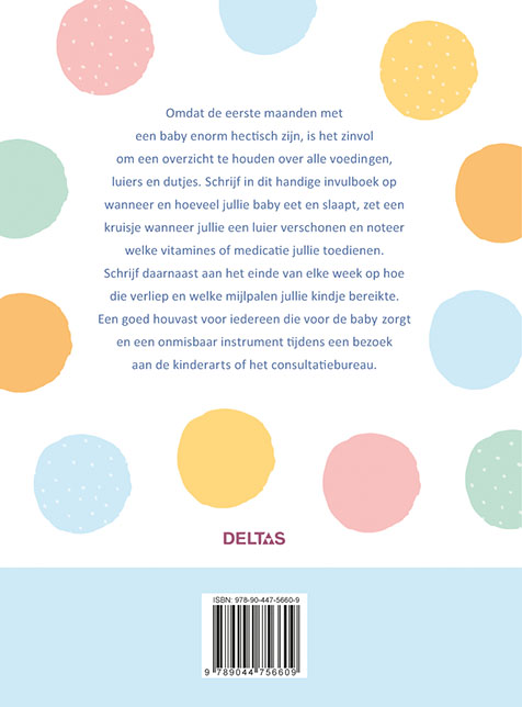 Achterkant van Baby's eerste maanden logboek