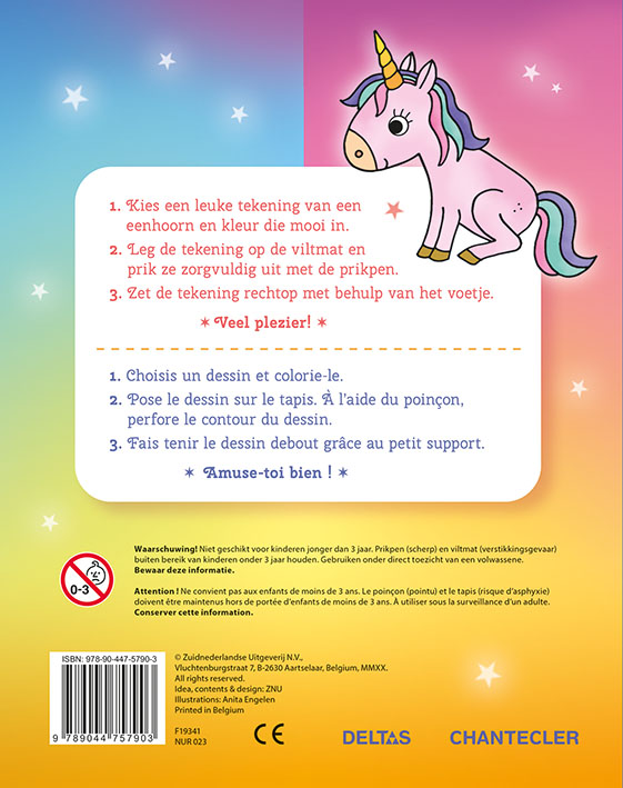 Achterkant van Prikblok Unicorn / Bloc à perforer Unicorn