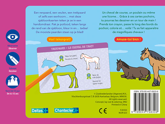 Achterkant van Zo teken je paarden - 12 sjabloonkaarten / Dessine des chevaux – 12 cartes pochoirs