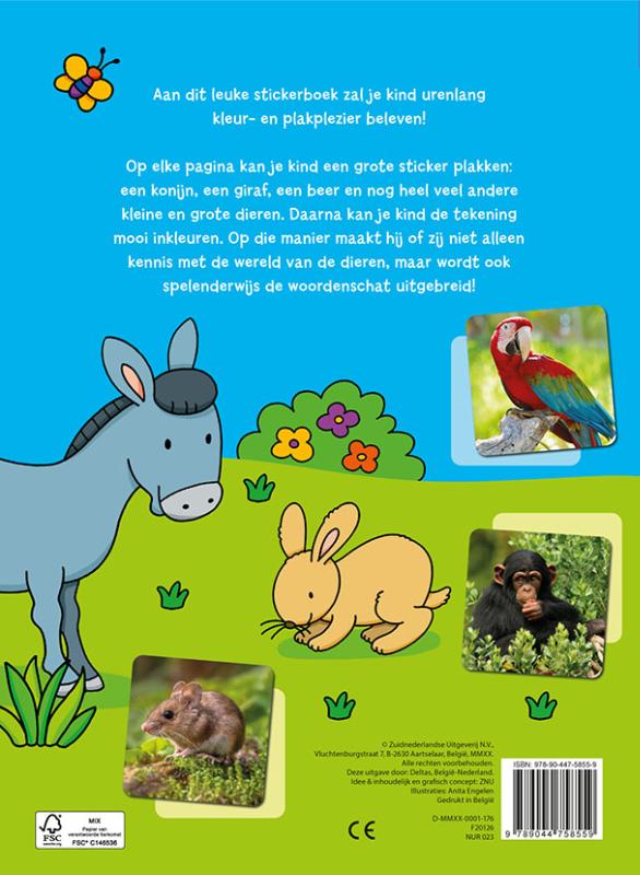 Achterkant van Lieve dieren kleur- en stickerboek (3-5 j.)