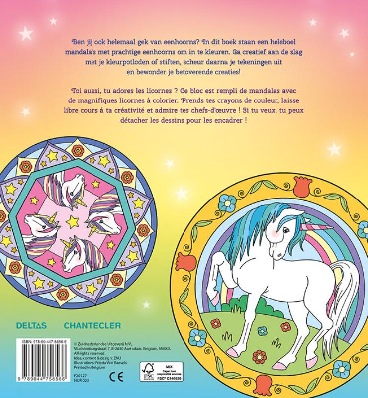 Achterkant van Unicorn Mandala Color