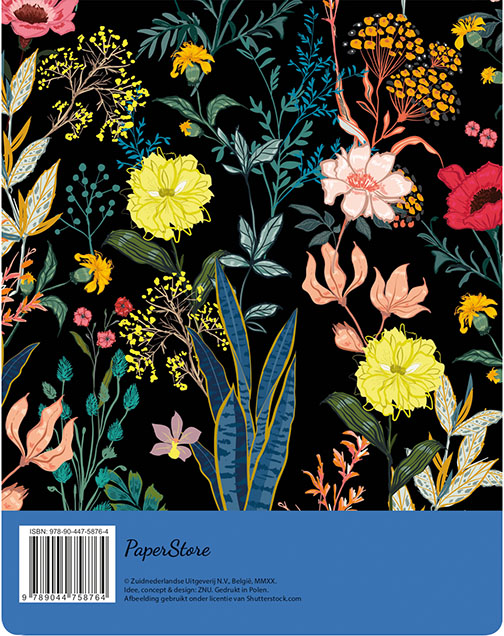 Achterkant van Menuplanner - Floral Black