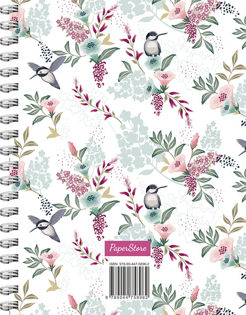 Achterkant van Romantic Garden spiraalboek groot (lijnen)