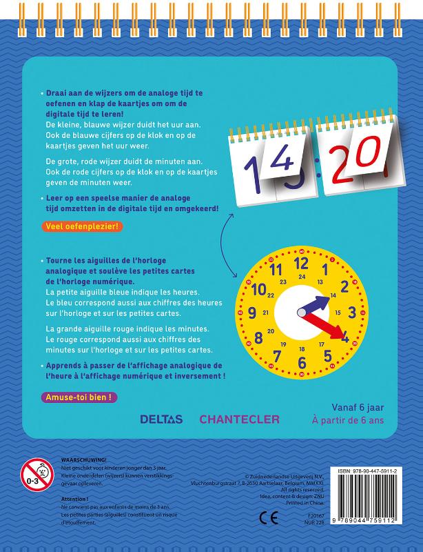 Achterkant van Mijn oefenklok / Je lis l'heure