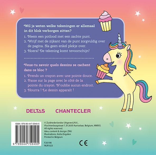 Achterkant van Unicorn Super Magic Toverkrasblok / Unicorn Super Magic Bloc Magique