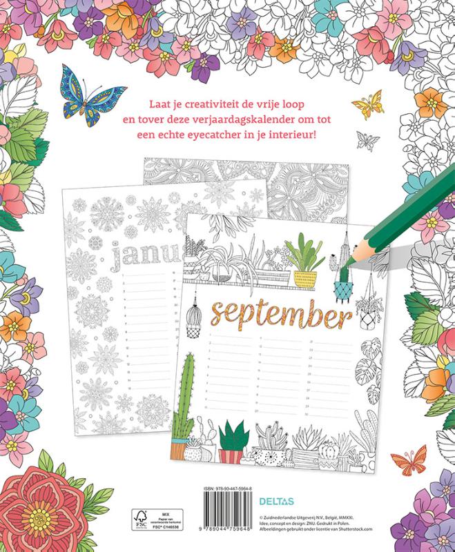 Achterkant van Happy birthday! Kleurkalender