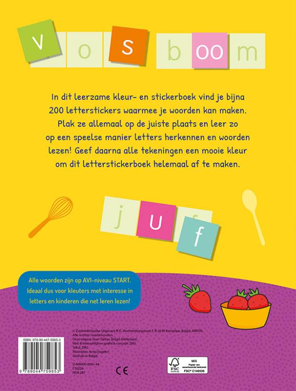 Achterkant van Reuzeleuk kleur- en stickerboek - Allereerste woorden vormen (5-6 j.)
