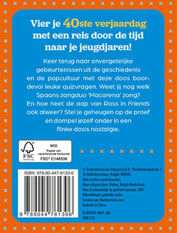 Achterkant van Verjaardagsquiz Hoera 40 jaar!