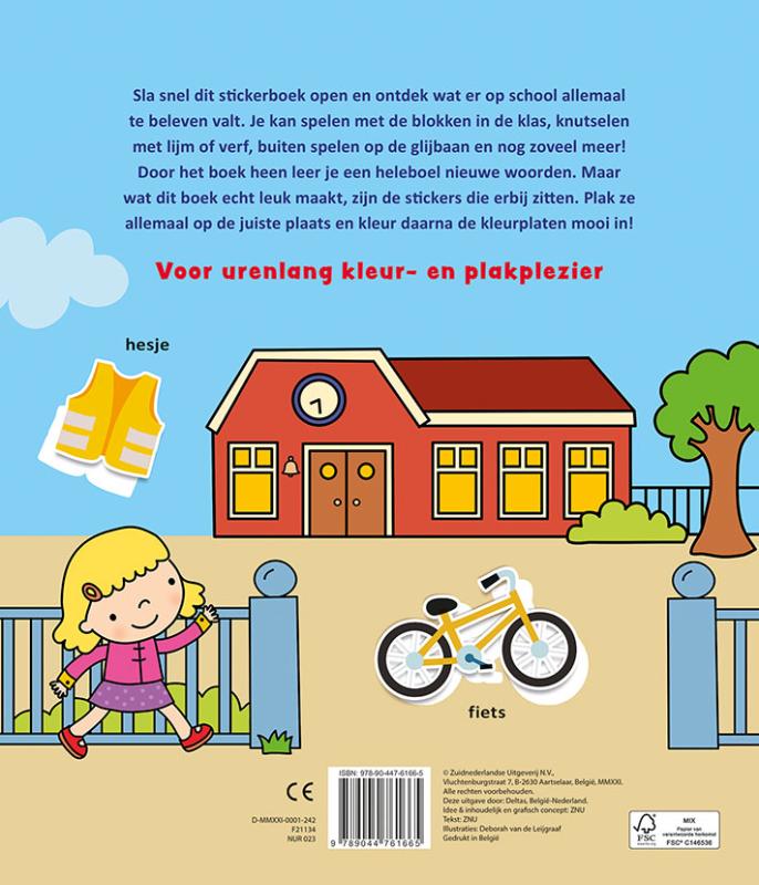 Achterkant van Kleur-en stickerboek met woordjes - Op school (3-5 j.)