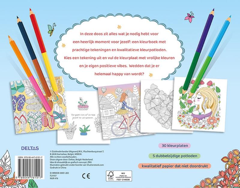 Achterkant van Feel Happy Coloring - Kleurboek & potlodenset