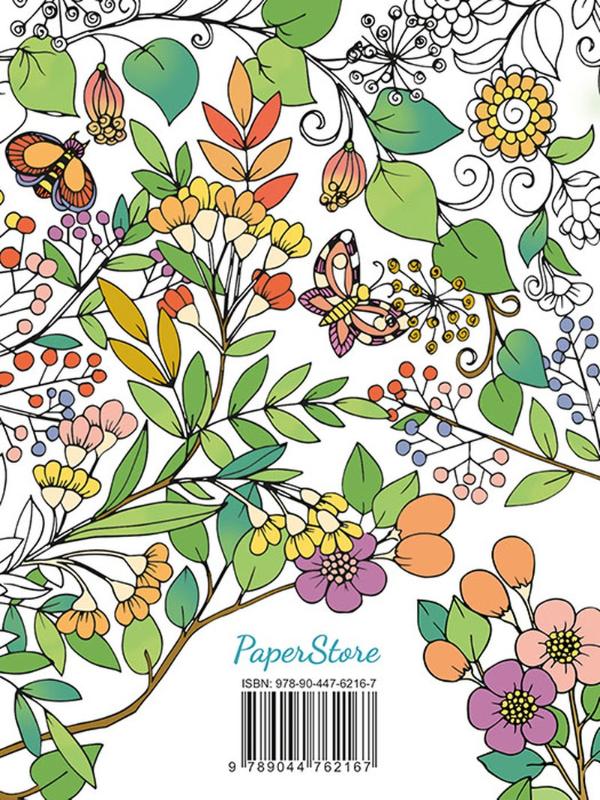 Achterkant van Romantic Garden kleurboek